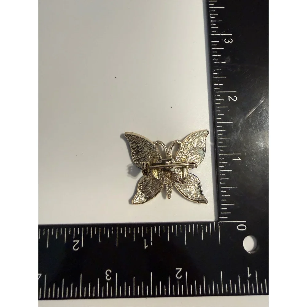 Vintage Blue Enamel‎ Butterfly Brooch Silver Tone Rhinestone Insect Pin 1.5 Inch